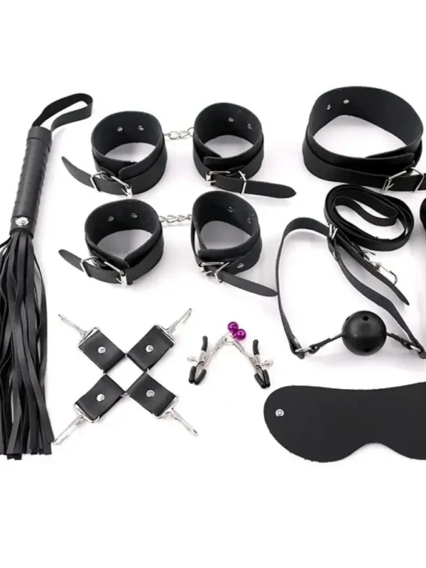 Leather Bondage Set - Plush Restraints, Whips, Butt Plug, Nipple Clips & Adult Toys - Image 4