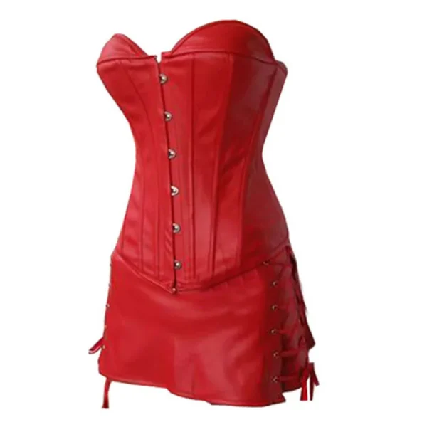 Red Leather Corset Body Shapers Black Latex Strapless Bustiers Sexy Lingerie Corset Skirt - Image 12