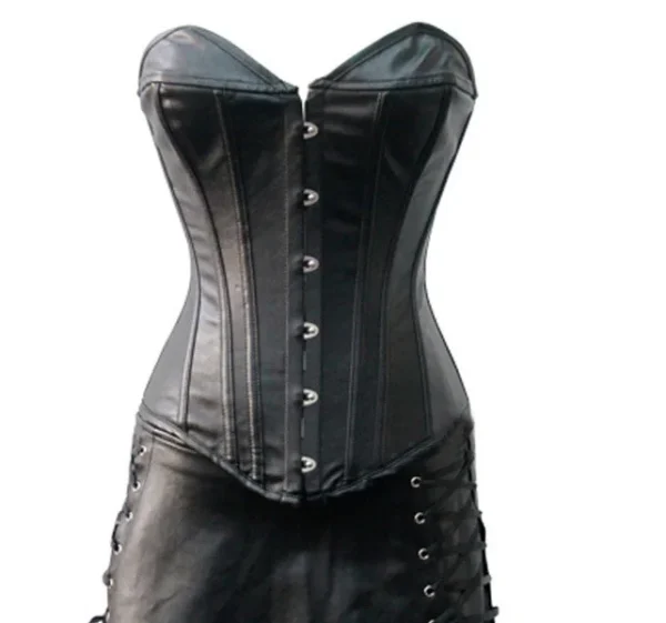 Red Leather Corset Body Shapers Black Latex Strapless Bustiers Sexy Lingerie Corset Skirt - Image 15