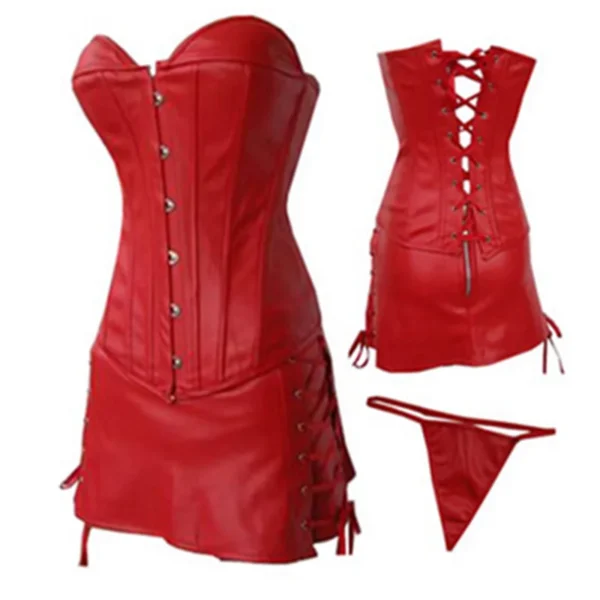 Red Leather Corset Body Shapers Black Latex Strapless Bustiers Sexy Lingerie Corset Skirt - Image 11