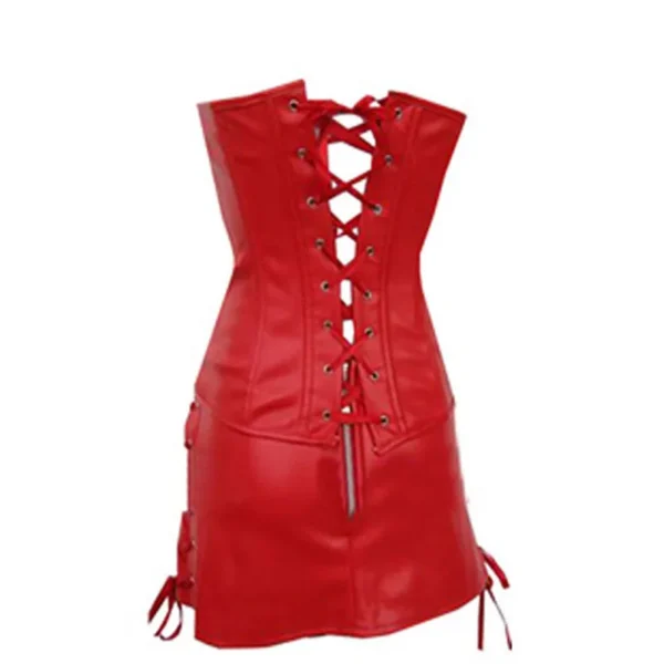 Red Leather Corset Body Shapers Black Latex Strapless Bustiers Sexy Lingerie Corset Skirt - Image 13