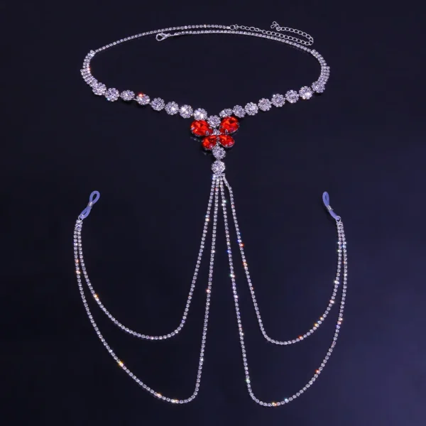 Rhinestone Red Nipple Chain Body Jewelry – Luxury Crystal Non-Pierced Lingerie Bra Necklace - Image 2