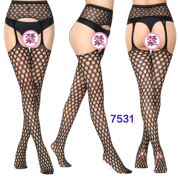 Black Lace Fishnet Stockings – Transparent Hollow Out Pantyhose - Image 22