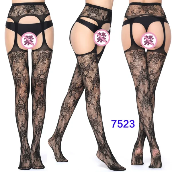 Black Lace Fishnet Stockings – Transparent Hollow Out Pantyhose - Image 14