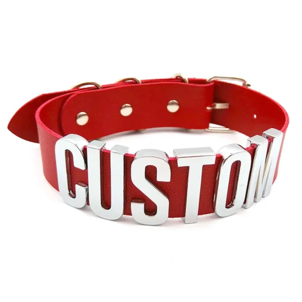 Custom Red PU Leather Choker – Name Necklace - Image 3