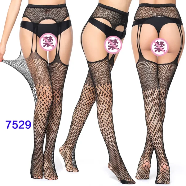 Black Lace Fishnet Stockings – Transparent Hollow Out Pantyhose - Image 20