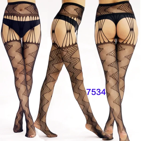 Black Lace Fishnet Stockings – Transparent Hollow Out Pantyhose - Image 25