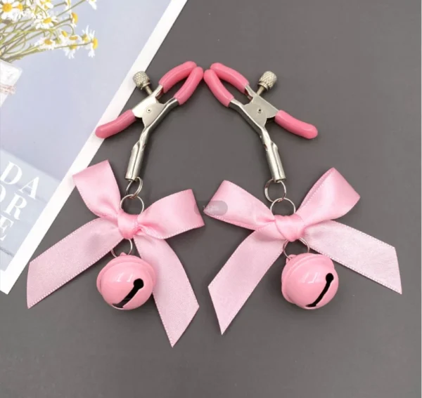 Cute Pink Bow Bell Nipple Clip Women's Bondage SM Adult Alternative Toy Nipple Clip Comfort  Papilla Hot Stage Roleplay Device