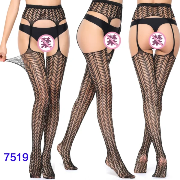 Black Lace Fishnet Stockings – Transparent Hollow Out Pantyhose - Image 10