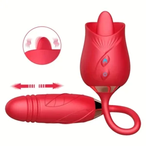 Rose Toy Vibrator For Women 3 In 1 Clitoral Stimulator Tongue Licking Thrusting G Spot Dildo Vibrator With 10 Modes Vaginal Anal