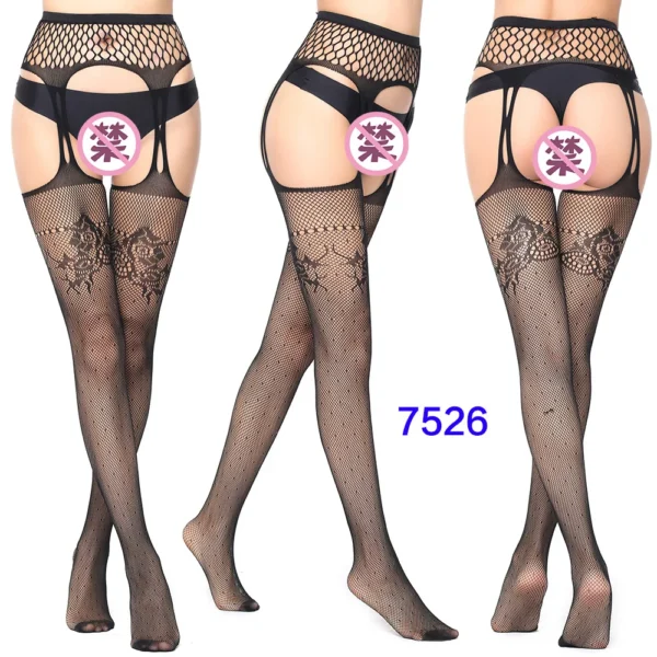 Black Lace Fishnet Stockings – Transparent Hollow Out Pantyhose - Image 17