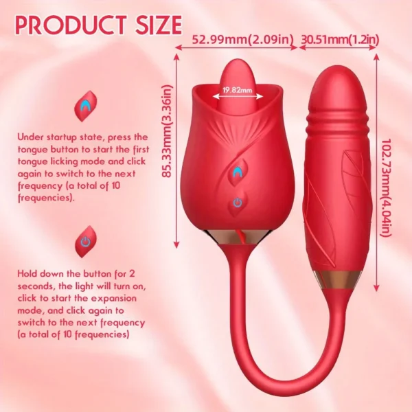 Rose Toy Vibrator For Women 3 In 1 Clitoral Stimulator Tongue Licking Thrusting G Spot Dildo Vibrator With 10 Modes Vaginal Anal - Image 3