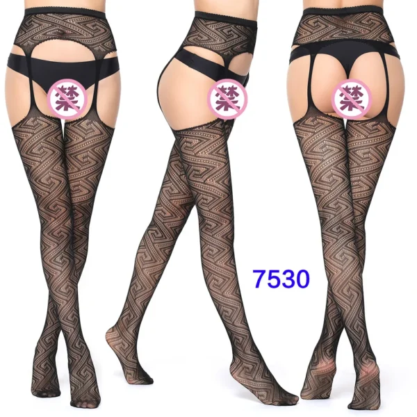 Black Lace Fishnet Stockings – Transparent Hollow Out Pantyhose - Image 21