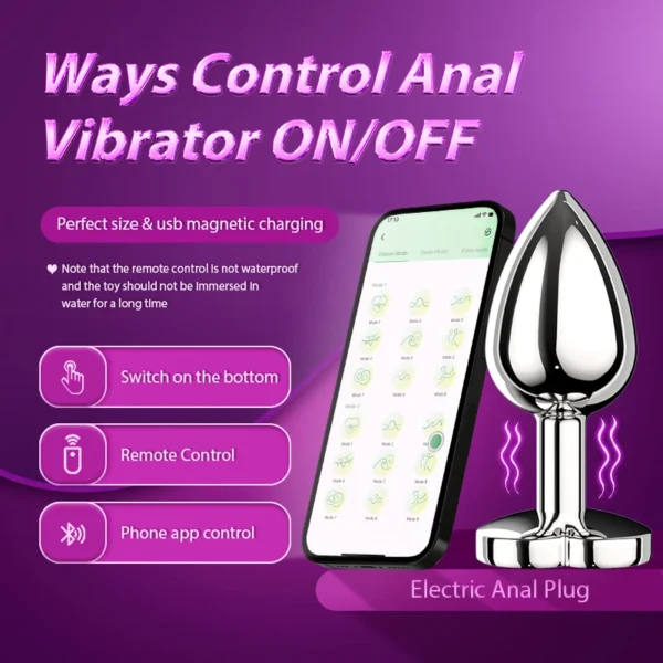 Vibrating Remote Heart-Shaped App Control Man and Woman Metal Anal Plug Adult Luminous Electric Anal Dildo Couple Intimate Toys - Image 6