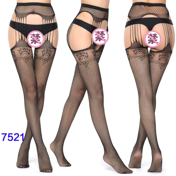 Black Lace Fishnet Stockings – Transparent Hollow Out Pantyhose - Image 12