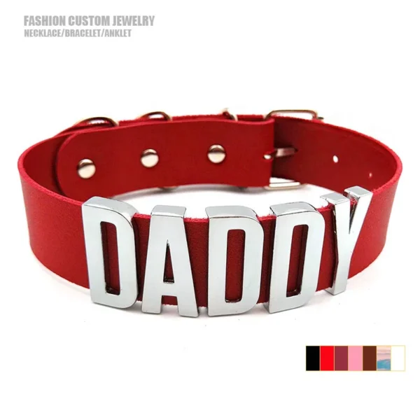 Custom Red PU Leather Choker – Name Necklace - Image 2