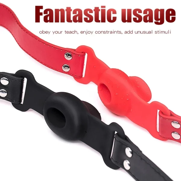 Silicone Ball Gag with PU Strap - Oral Fixation BDSM Bondage Face Mask for Adults - Image 4