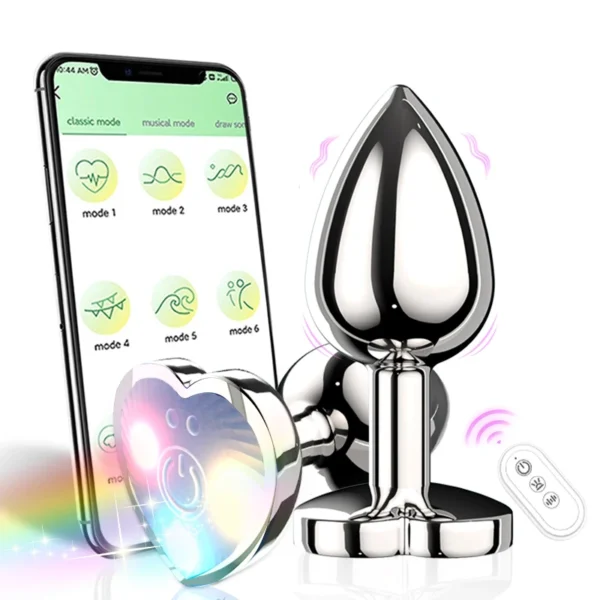 Vibrating Remote Heart-Shaped App Control Man and Woman Metal Anal Plug Adult Luminous Electric Anal Dildo Couple Intimate Toys