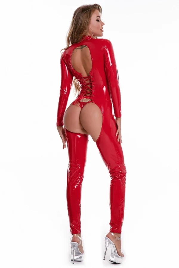 Sexy Latex Hollow-Out Catsuit – Wetlook PVC PU Jumpsuit for Women - Image 3