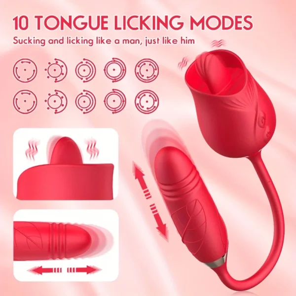 Rose Toy Vibrator For Women 3 In 1 Clitoral Stimulator Tongue Licking Thrusting G Spot Dildo Vibrator With 10 Modes Vaginal Anal - Image 2