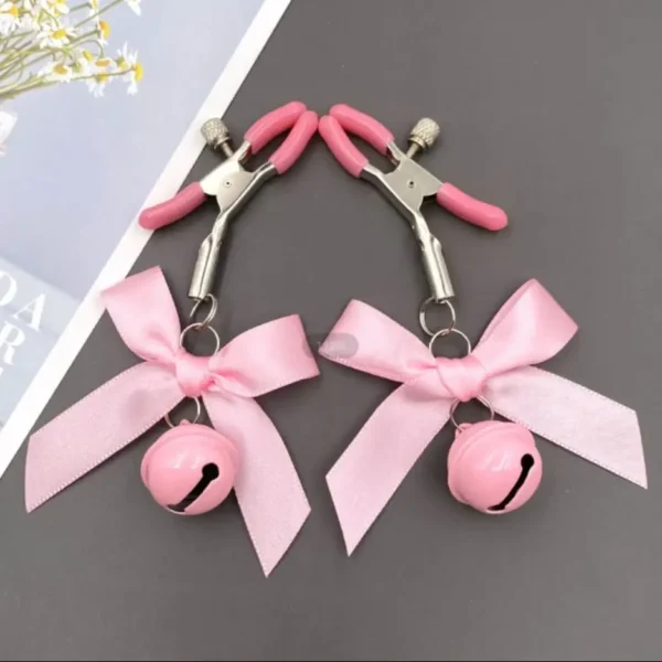 Cute Pink Bow Bell Nipple Clip Women's Bondage SM Adult Alternative Toy Nipple Clip Comfort  Papilla Hot Stage Roleplay Device - Image 7