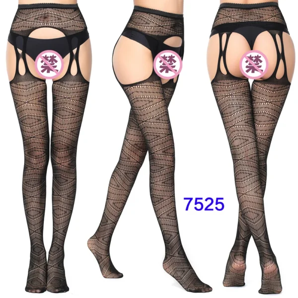 Black Lace Fishnet Stockings – Transparent Hollow Out Pantyhose - Image 16