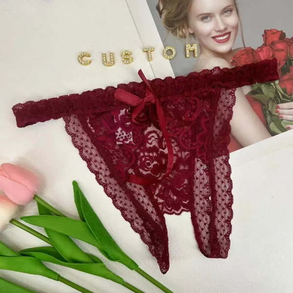 Custom Lace Bowknot Thong – Personalized Crystal Letter Underwear - Image 3