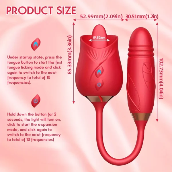 Rose Toy Vibrator For Women 3 In 1 Clitoral Stimulator Tongue Licking Thrusting G Spot Dildo Vibrator With 10 Modes Vaginal Anal - Image 5